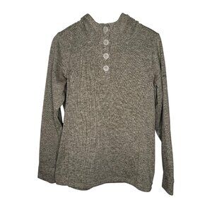 Columbia Women's Fleece‎ 1/4 button hooded Sweater pullover tan Sz L